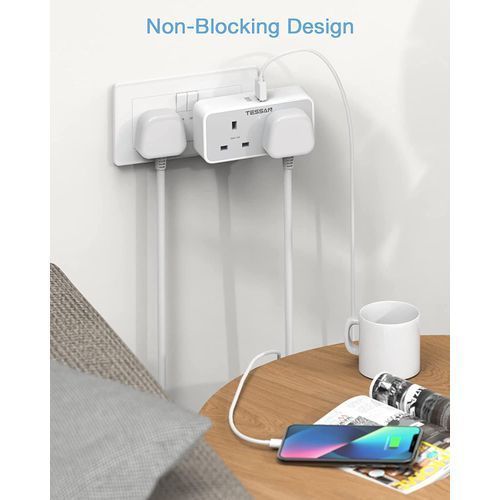 Wall Charger UK Adapter Double Plug Surge Protector 2 USB