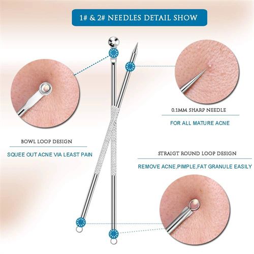 4pcs Stainless Steel Facial Acne Blackhead Remover Needles Kit Extractor Tool Set