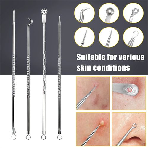 4pcs Stainless Steel Facial Acne Blackhead Remover Needles Kit Extractor Tool Set