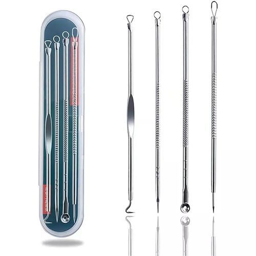 4pcs Stainless Steel Facial Acne Blackhead Remover Needles Kit Extractor Tool Set