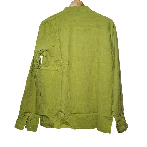 Men Casual Summer Linen Long Sleeves Shirts- Lemon Green