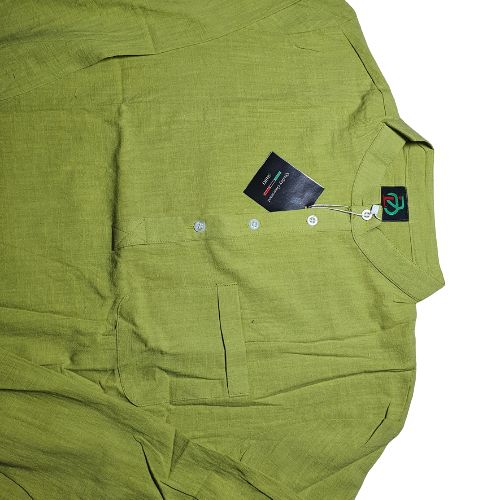Men Casual Summer Linen Long Sleeves Shirts- Lemon Green
