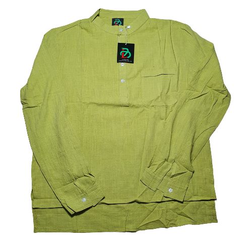 Men Casual Summer Linen Long Sleeves Shirts- Lemon Green