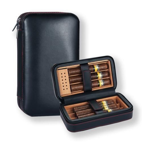 Travel Cigar Humidor Leather Cigar Case Cedar Wood Smoking Accessories Gift Portable Humidor Box Business Bag