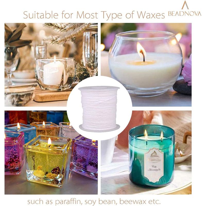 Multiple styles 1 Roll 200Feet/61Meter White Candle Wick Cotton Candle Woven Wick for DIY Candle Making Material Smokeless Wax Core