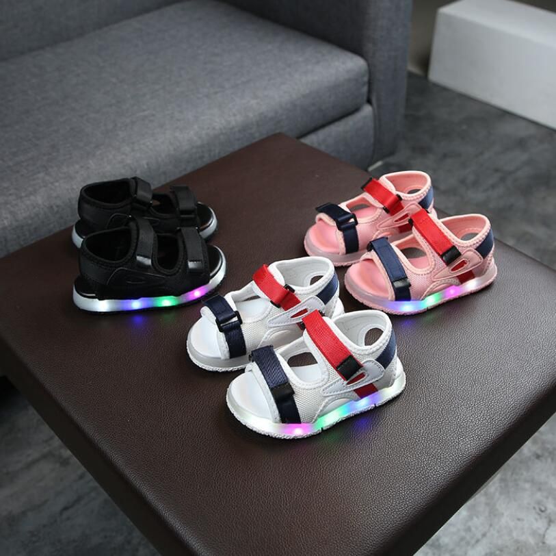 Kids Led Sandals Light Up Children Summer Shoes Glowing Sport Sandals For Boys And Girls Flashing Soft Beach Shoes For Toddler White