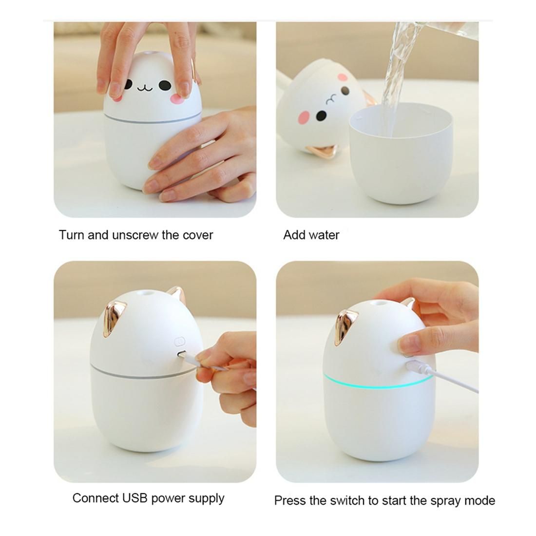 200Ml Air  Cute Diffuser with Night Light Cold Mist for Bedroom Car Plants Purifier  Room C