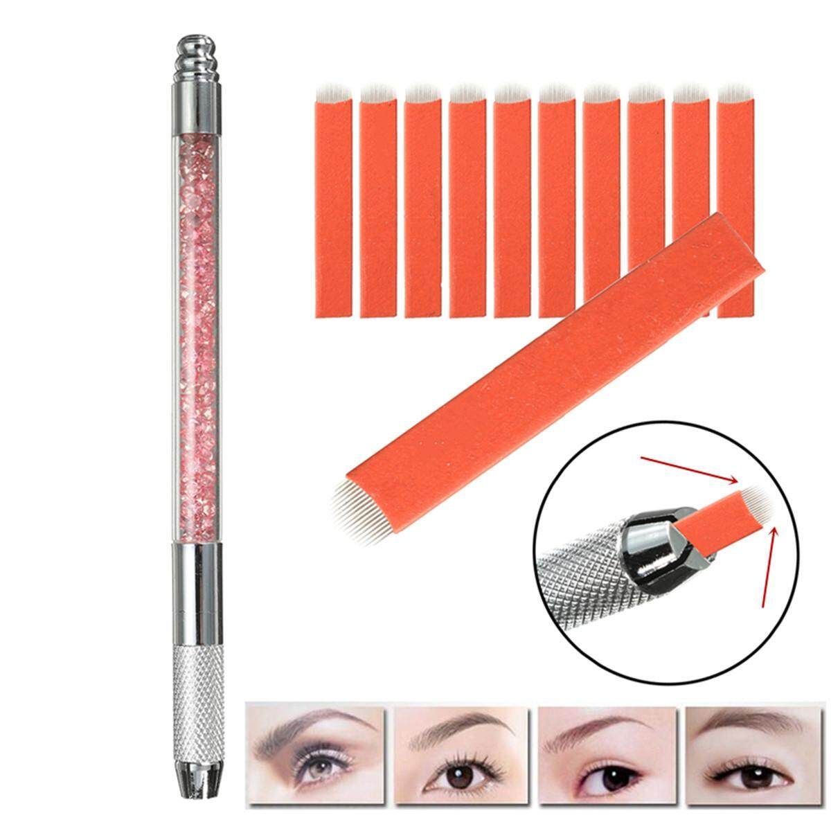 Microblading Tebori Tattoo Pen W/10pcs Semi Permanent U Shape 18Pins Needles Kit