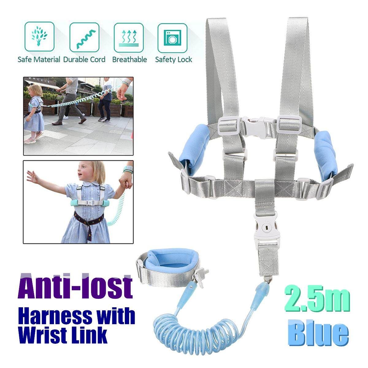 Blue 2.5M Breathable Child Harness Anti-lost Wrist Link Kid Rope Safety Strap W/ Key Lock Blue