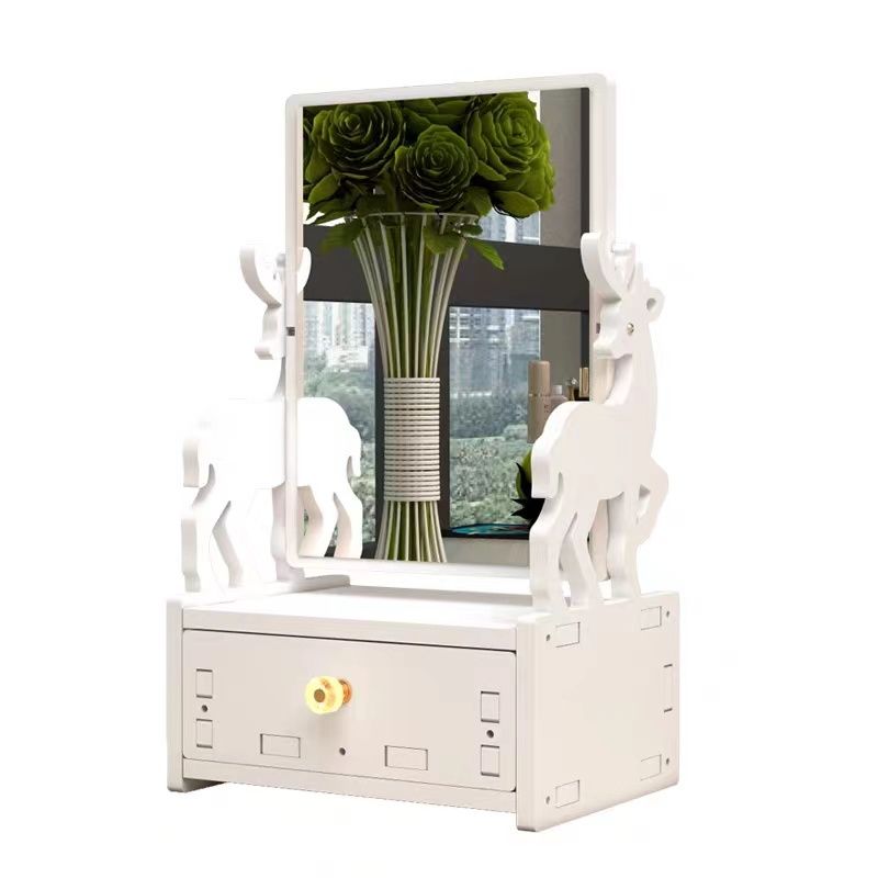 Desktop Makeup Mirror Box Rotating Cosmetic Mirror Organizer