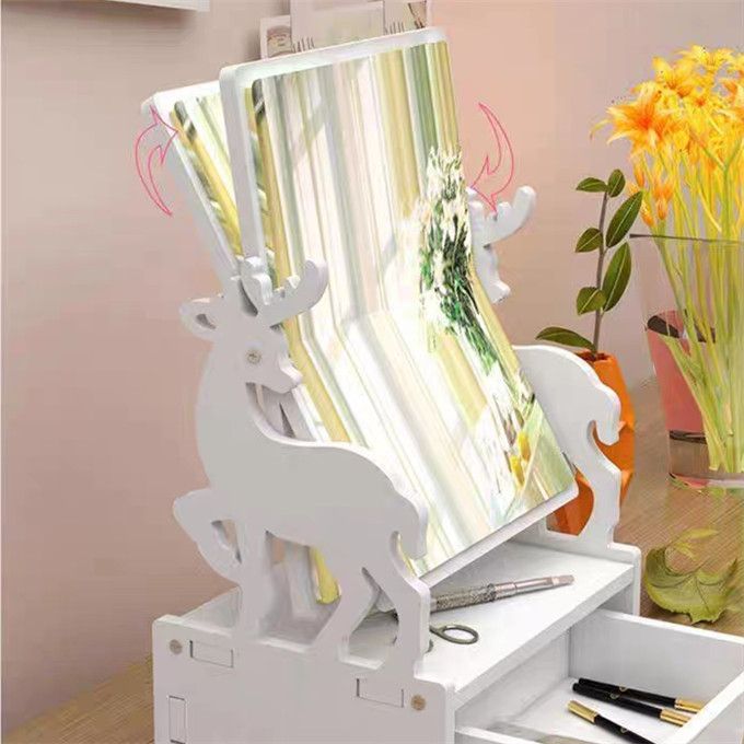 Desktop Makeup Mirror Box Rotating Cosmetic Mirror Organizer