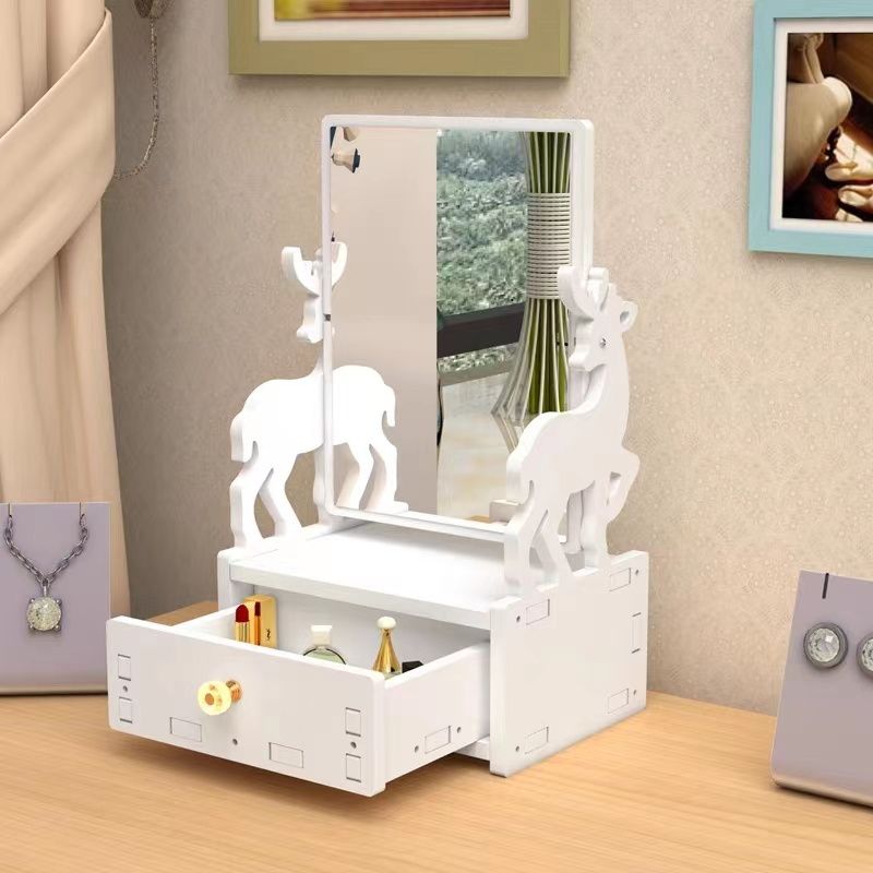 Desktop Makeup Mirror Box Rotating Cosmetic Mirror Organizer