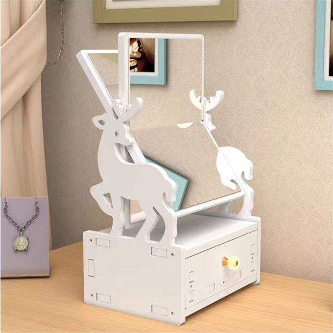 Desktop Makeup Mirror Box Rotating Cosmetic Mirror Organizer