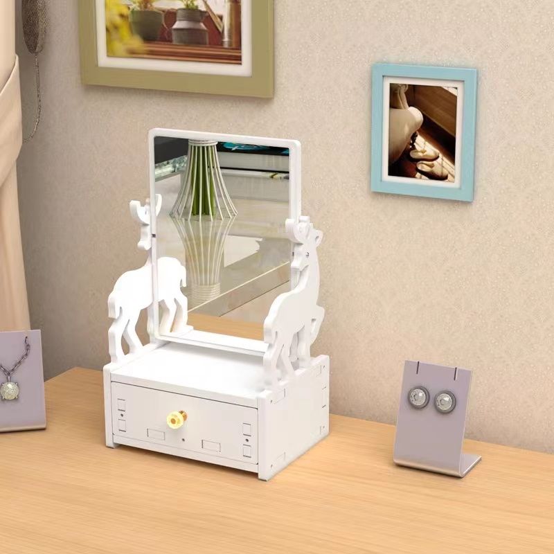 Desktop Makeup Mirror Box Rotating Cosmetic Mirror Organizer