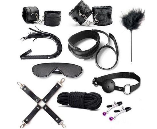 Bondage Set BDSM 10 Pieces BDSM Kit Sex Handcuffs And Whips