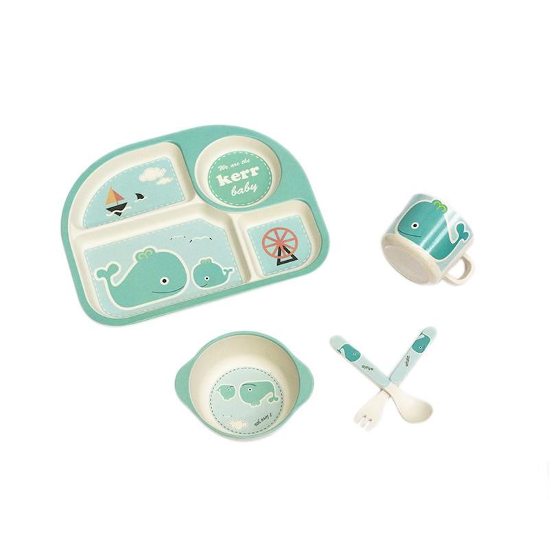 5 Pcs/Set Bamboo Fiber Children Food Plate Bowl Cup Spoon