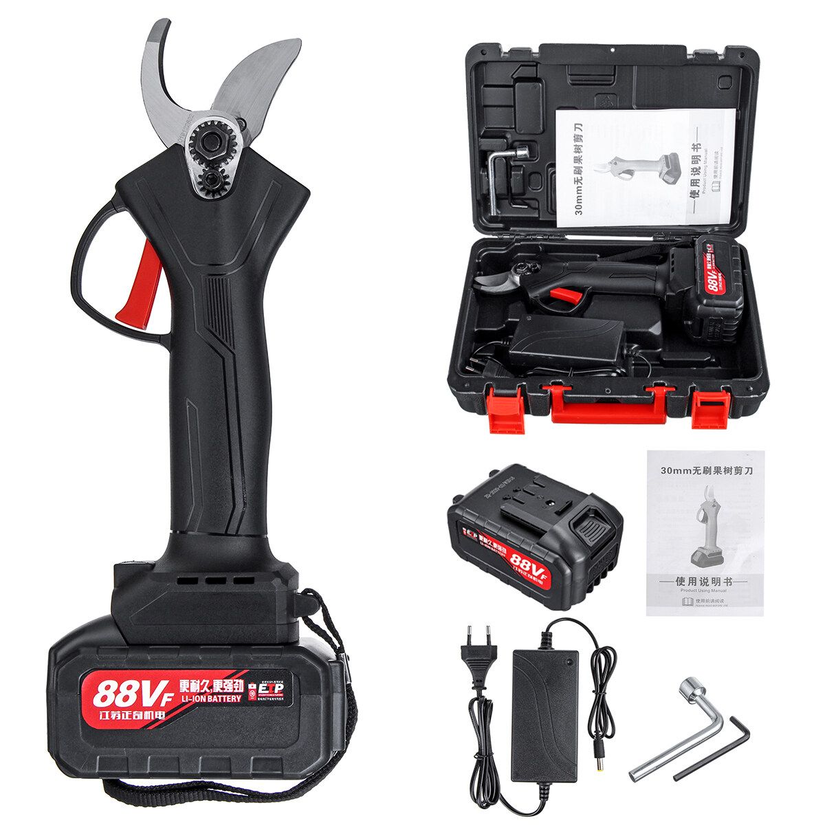 88V Cordless Rechargeable Electric Pruning Shears Secateur Branch Scissor