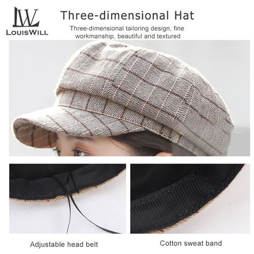 LouisWill Women Autumn And Winter Retro Plaid Octagonal Hat