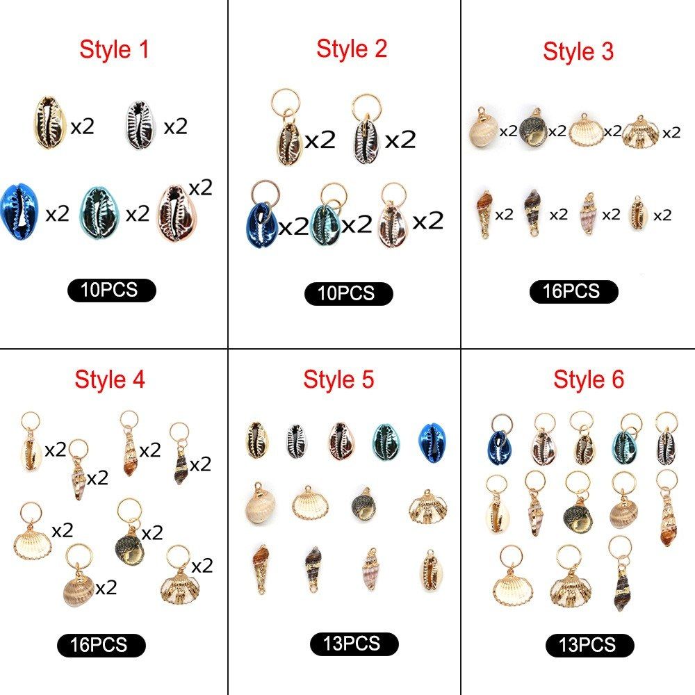 10PCS/Set Hair Braid Rings Shell Pendants Braiding Hair