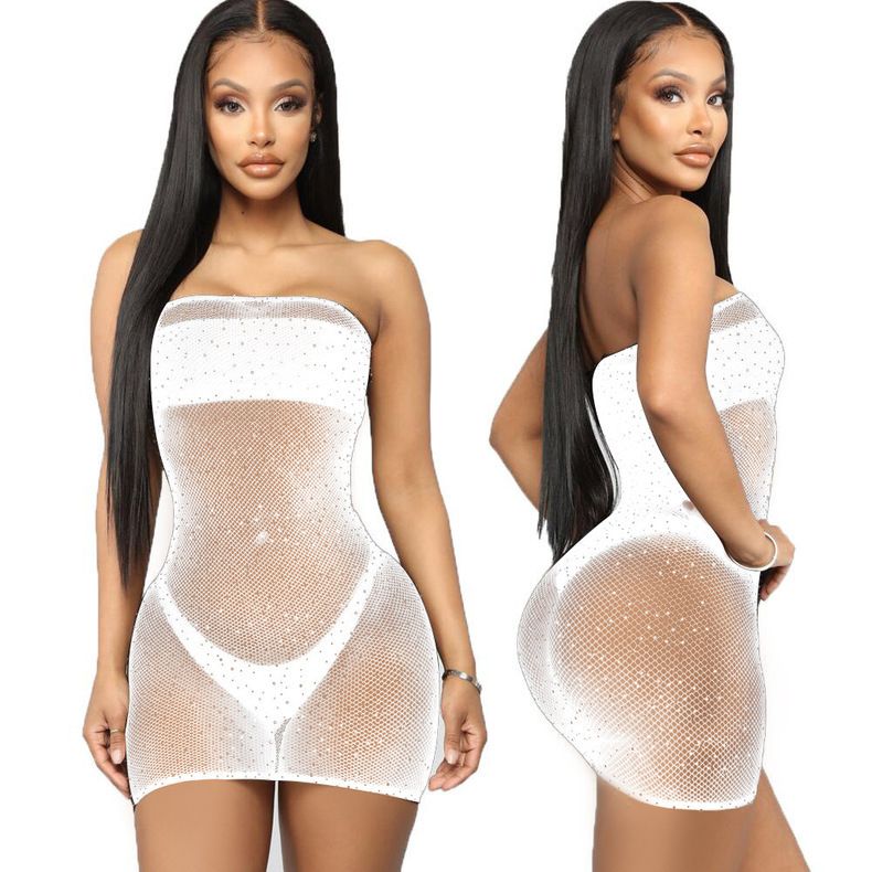 (5200)Plus Size Lingerie Os Suit Perspective Hot Drill Hollow  Stripper Outfit Women Underwear WSY
