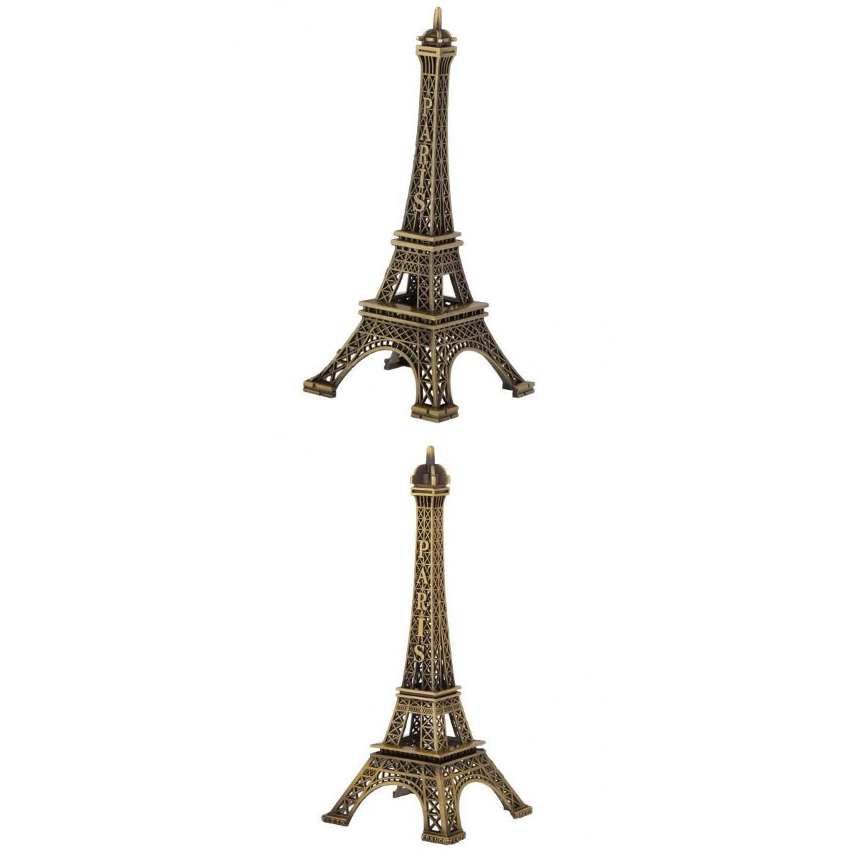 2Pcs Retro Alloy Bronze Tone Paris Eiffel Tower Figurines Statue Model