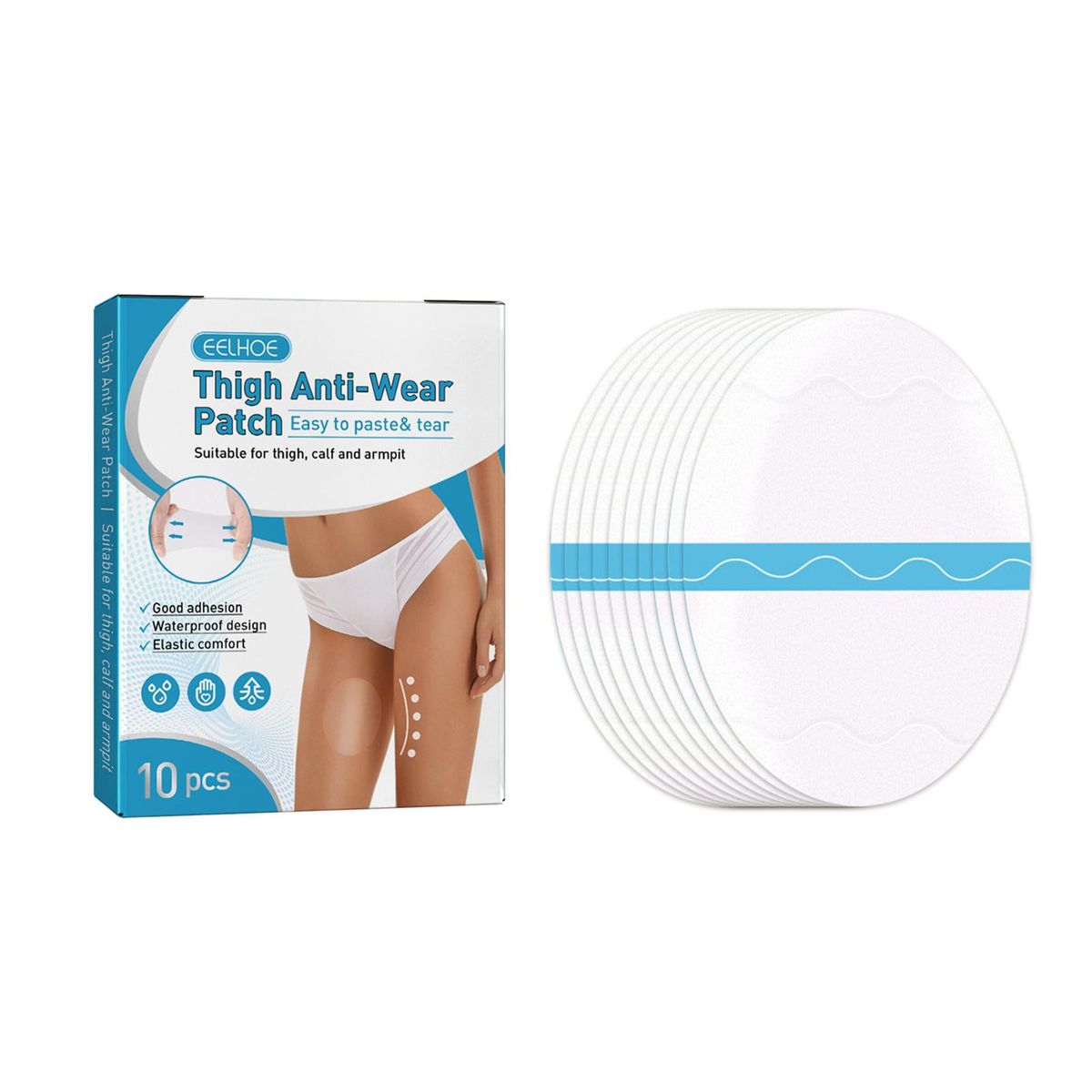 EELHOE 10Pcs Thigh Anti-wear Patches Elastic Comfort Adhesive Waterproof Protect Skin for Thigh Calf Armpit