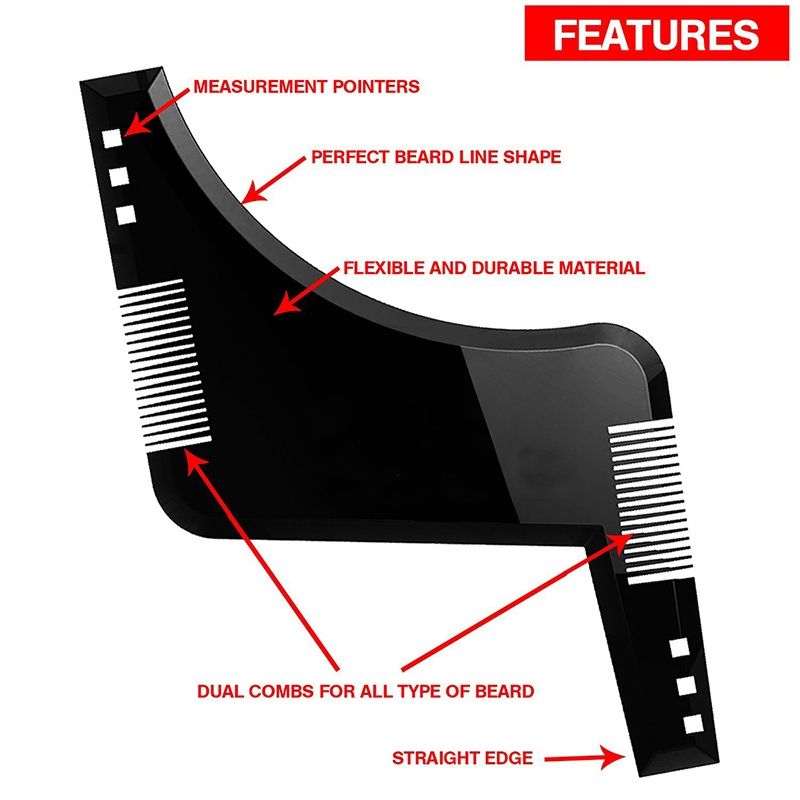 Double-sided Beard Comb Molding Template Tool Beard Shaping Styling Tool With Inbuilt Comb(Black)