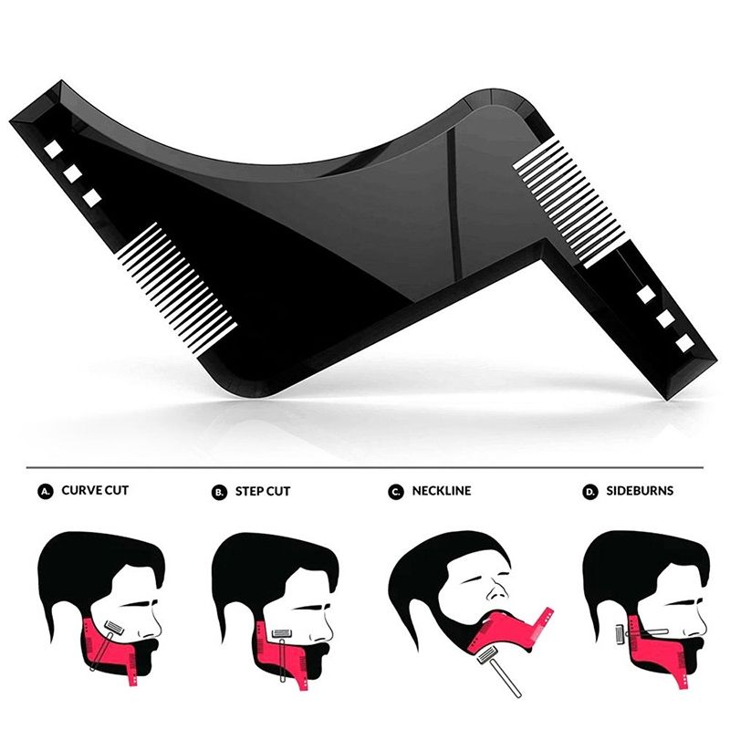 Double-sided Beard Comb Molding Template Tool Beard Shaping Styling Tool With Inbuilt Comb(Black)