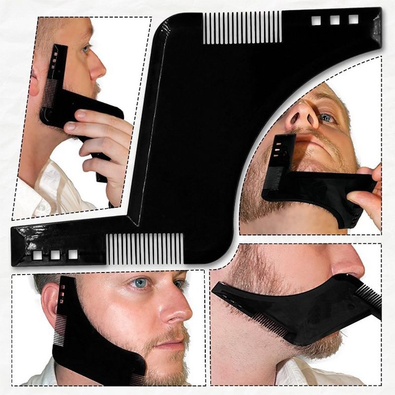 Double-sided Beard Comb Molding Template Tool Beard Shaping Styling Tool With Inbuilt Comb(Black)