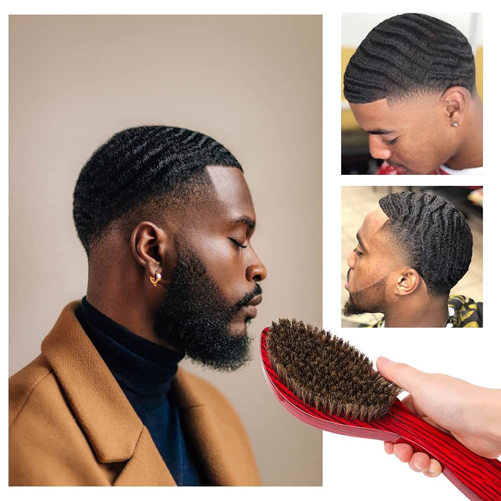 DREWTI Wave Hair Brush Hard Boar Bristle Wooden Brushes Head Curved Palm Combs 360 Man Hairdressing Hairstyling Tools For Afro