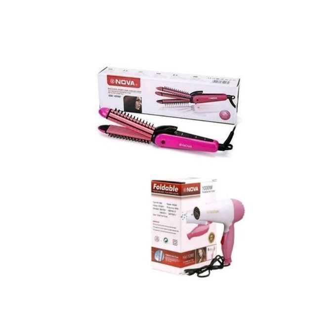 Nova 3-In-1 Hair Curler And Straightener + BrushL-Hand Dryer