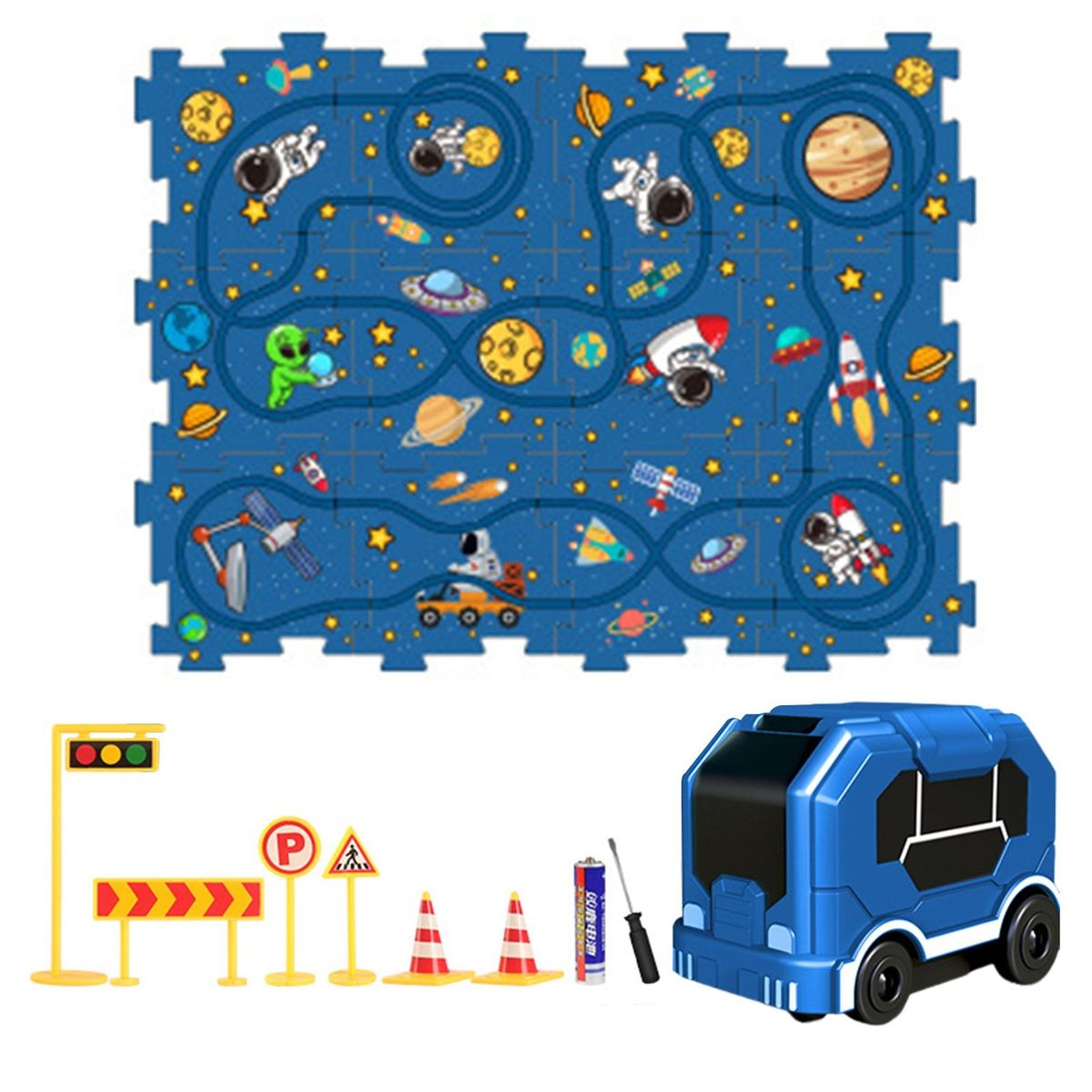 Puzzle Pattern Toy City Map Puzzle Rail Car Set Exciting for Kids Dark Blue