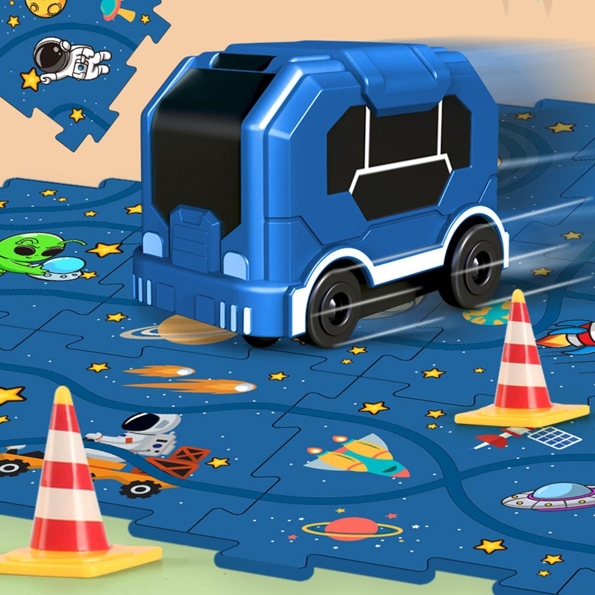 Puzzle Pattern Toy City Map Puzzle Rail Car Set Exciting for Kids Dark Blue