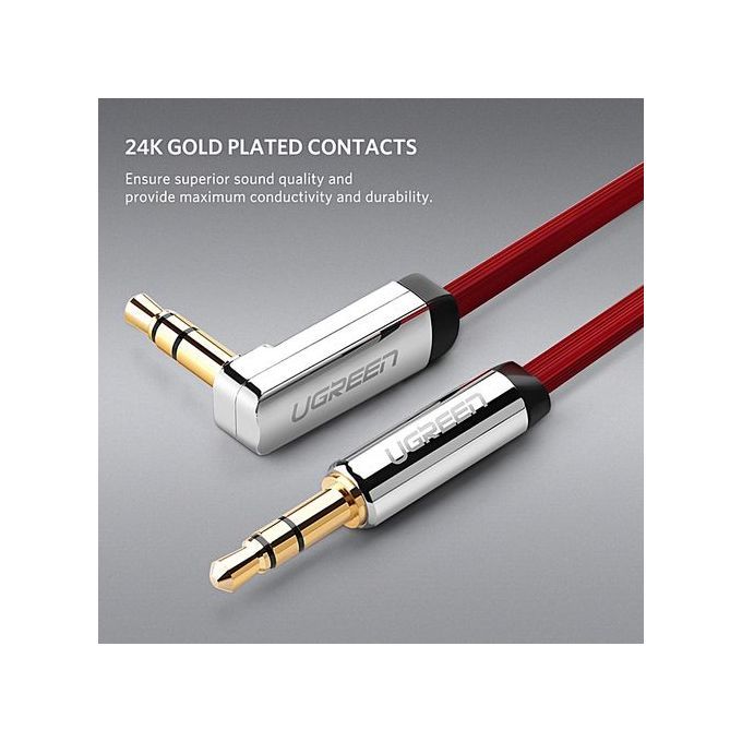 1 Meter 3.5mm Auxiliary Audio Jack To Jack Cable 90 Degree Right Angle For Apple IPhone, IPod, IPad, Samsung, Smartphones, Tablets And Speakers (Red) By HonTai
