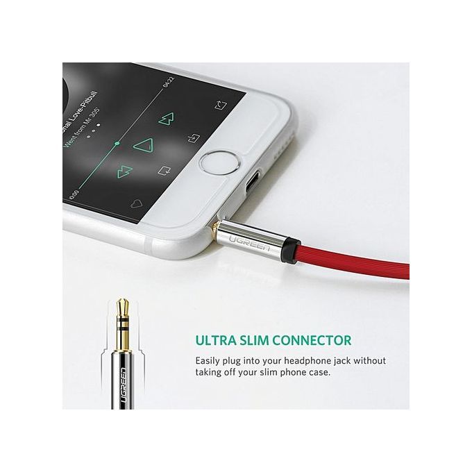 1 Meter 3.5mm Auxiliary Audio Jack To Jack Cable 90 Degree Right Angle For Apple IPhone, IPod, IPad, Samsung, Smartphones, Tablets And Speakers (Red) By HonTai
