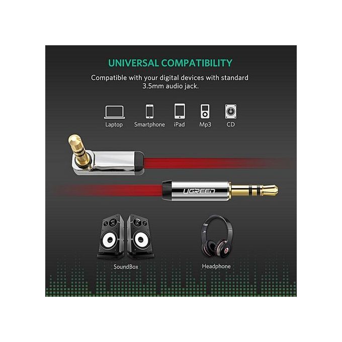 1 Meter 3.5mm Auxiliary Audio Jack To Jack Cable 90 Degree Right Angle For Apple IPhone, IPod, IPad, Samsung, Smartphones, Tablets And Speakers (Red) By HonTai