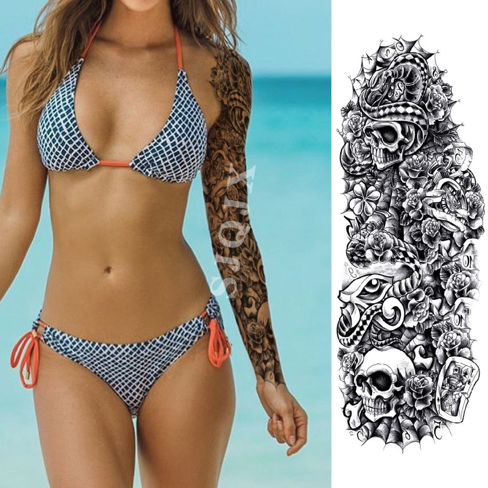 Skull Black Body Paint Piece 1 Transfer Flower Sticker Tattoo Tattoo Stickers New Arm Temporary Size Fake Large Carp Water Full