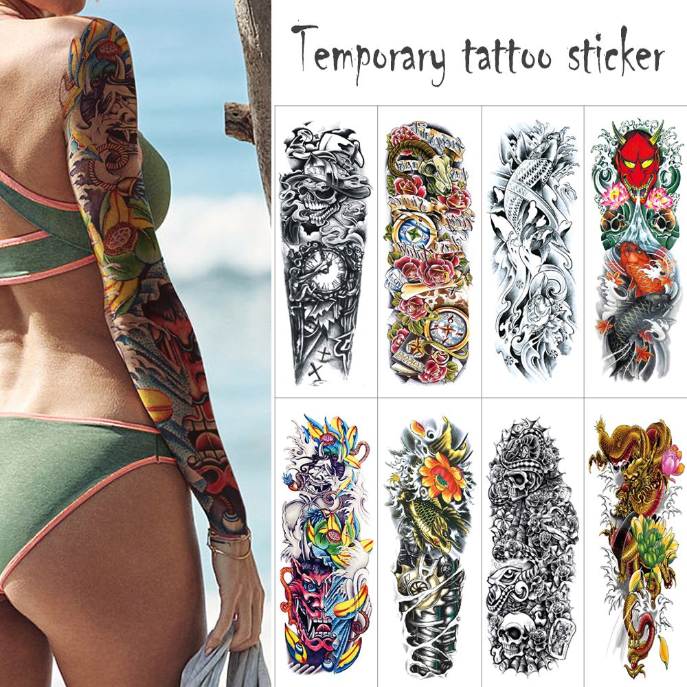 Skull Black Body Paint Piece 1 Transfer Flower Sticker Tattoo Tattoo Stickers New Arm Temporary Size Fake Large Carp Water Full