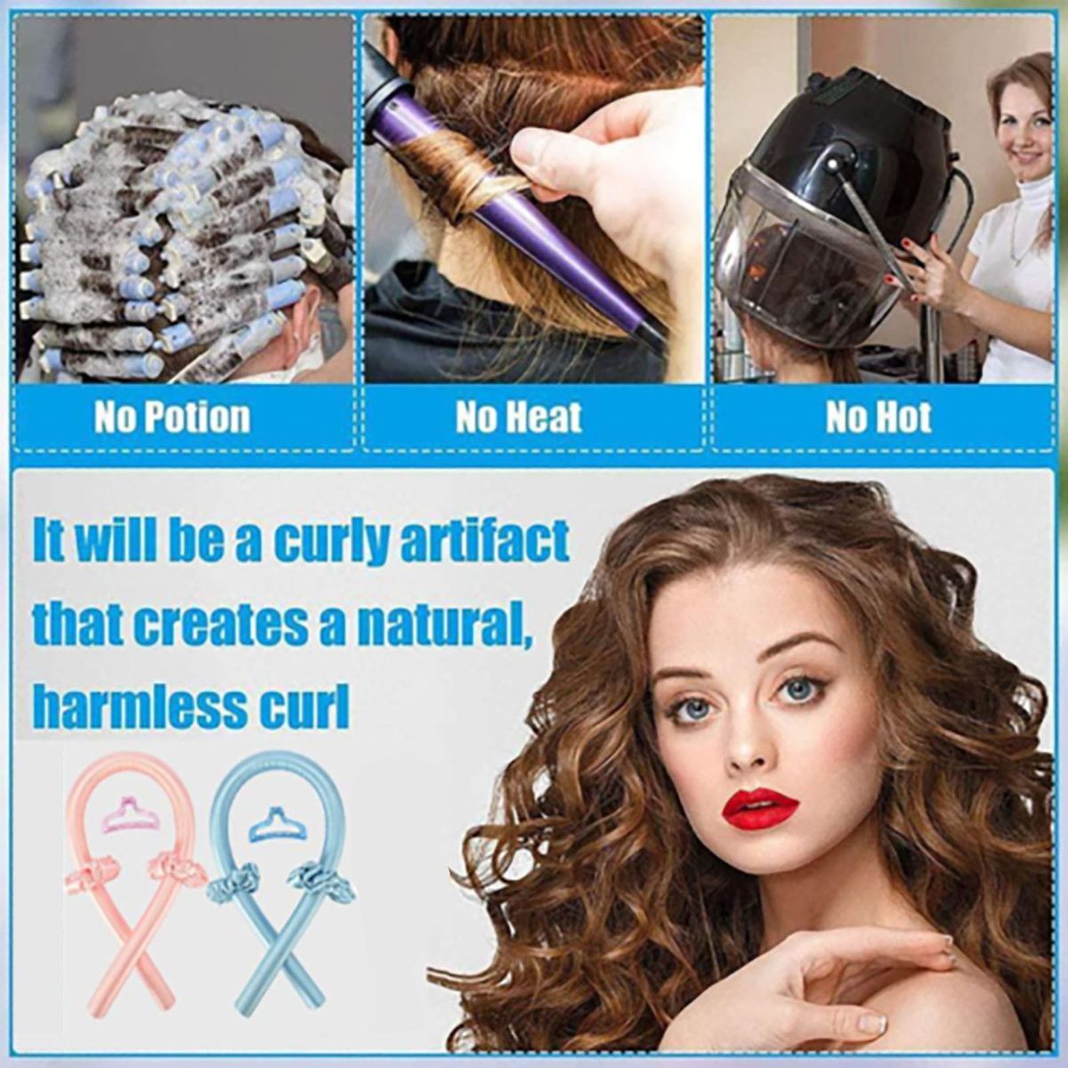 Heatless Curling Rod Headband No Heat Curls Ribbon Hair