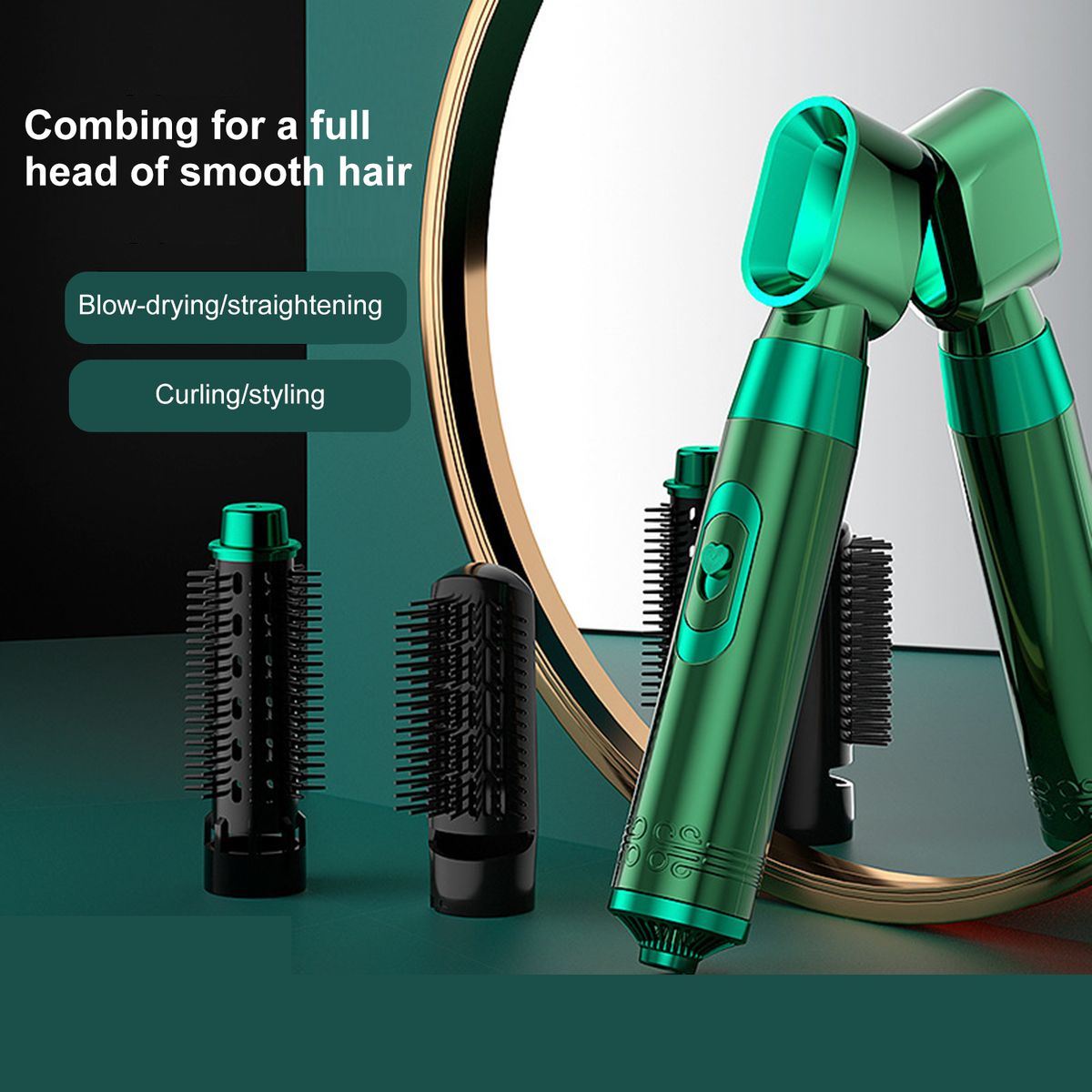 Hair Brush 3 In 1 Smooth Frizz Hair Styling - Green