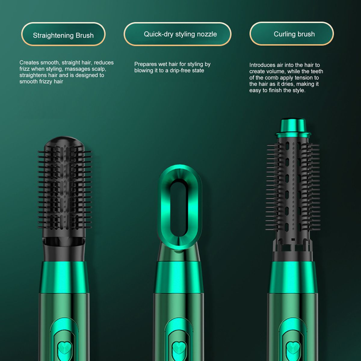 Hair Brush 3 In 1 Smooth Frizz Hair Styling - Green