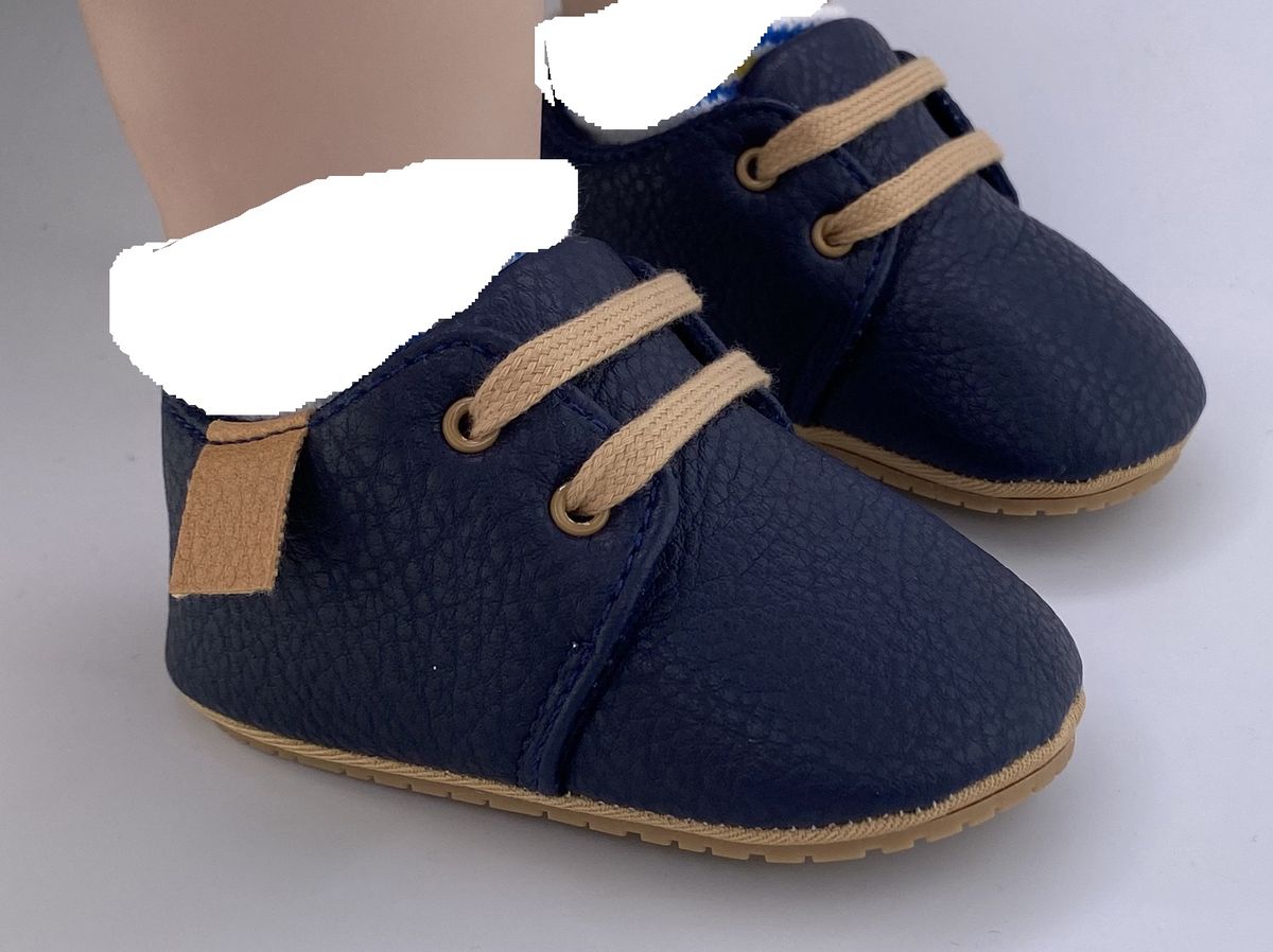 Baby Boy Birthday Leather In-Lace Shoe  - Navy Blue