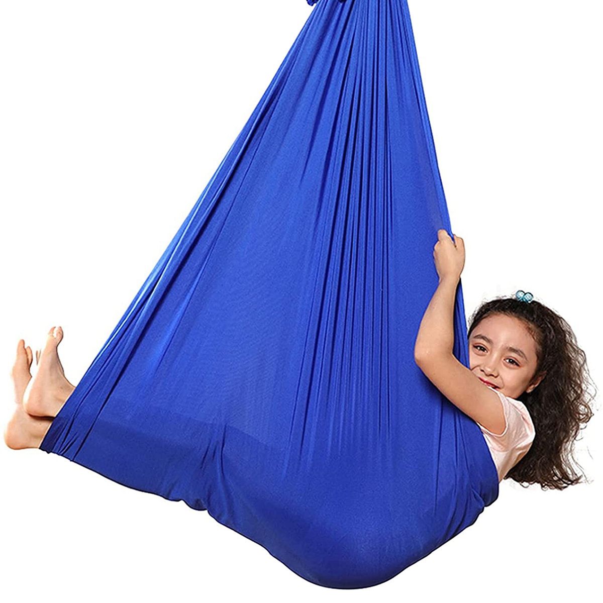 Kids Cotton Swing Hammock for Autism ADHD ADD Up Sensory Child Elastic Parcel SwingDark Blue