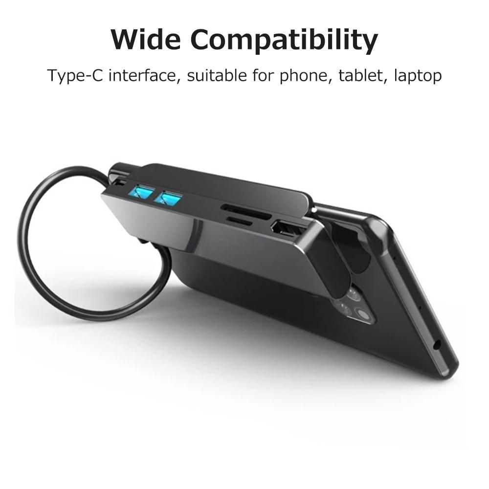 6-in-1 Type-C Hub Multifunctional Type-C Converter Aluminum Alloy Shell with HD USB2.0 USB3.0 PD Ports TF SD Card Slots