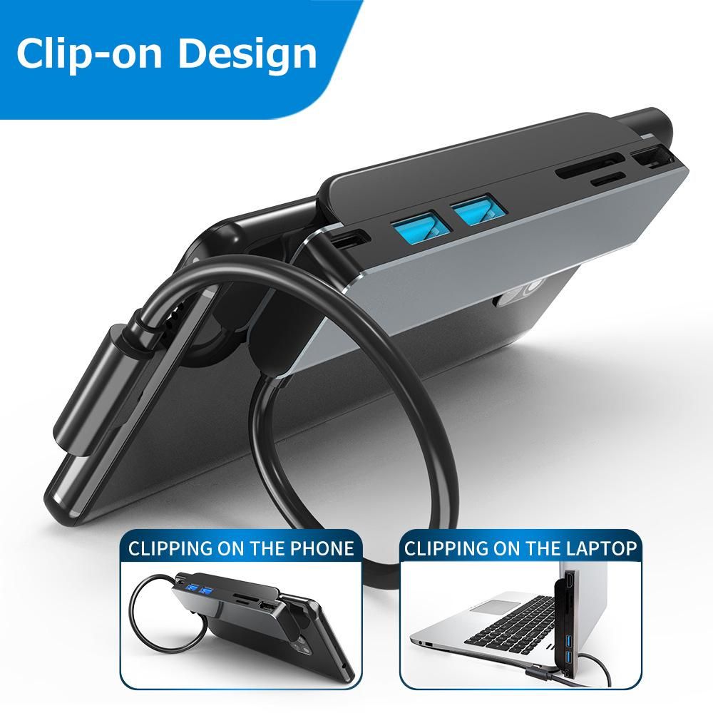 6-in-1 Type-C Hub Multifunctional Type-C Converter Aluminum Alloy Shell with HD USB2.0 USB3.0 PD Ports TF SD Card Slots