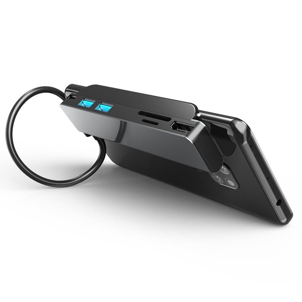 6-in-1 Type-C Hub Multifunctional Type-C Converter Aluminum Alloy Shell with HD USB2.0 USB3.0 PD Ports TF SD Card Slots