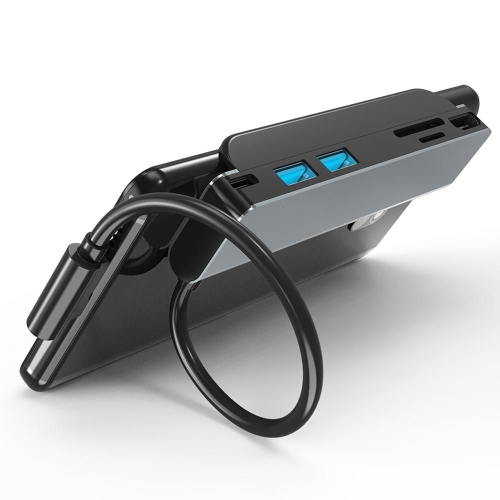 6-in-1 Type-C Hub Multifunctional Type-C Converter Aluminum Alloy Shell with HD USB2.0 USB3.0 PD Ports TF SD Card Slots