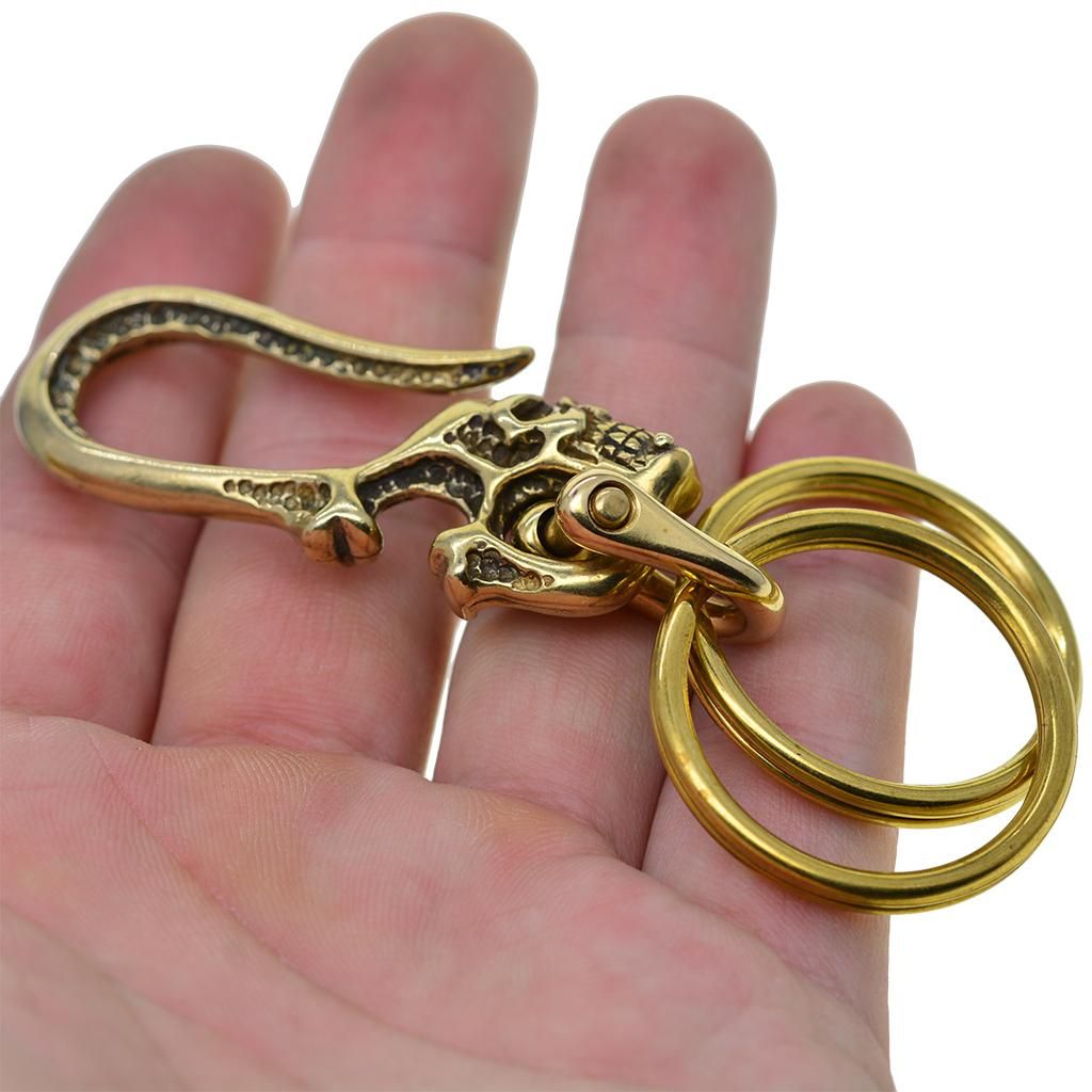 2X Retro Solid Brass Biker Punk Skull Fob Pants Jeans Trousers Hooks