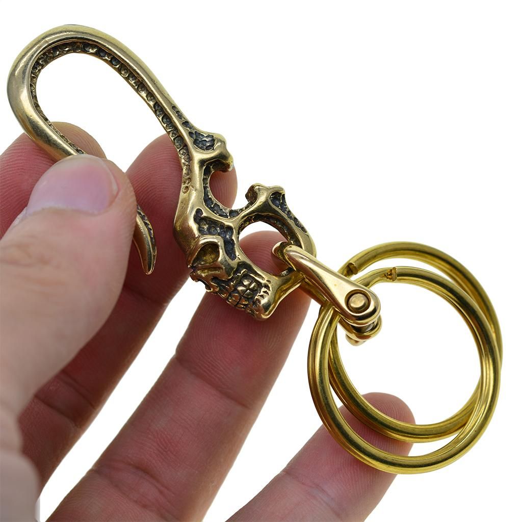 2X Retro Solid Brass Biker Punk Skull Fob Pants Jeans Trousers Hooks