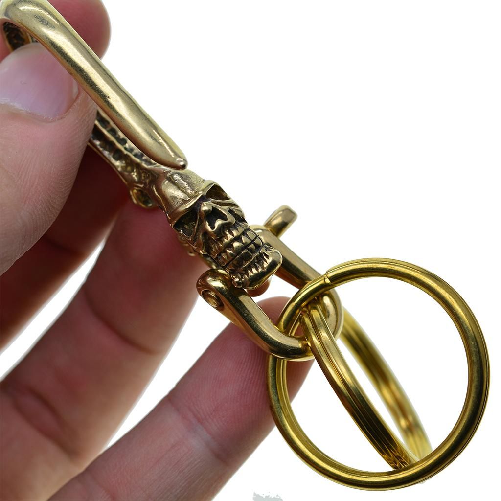 2X Retro Solid Brass Biker Punk Skull Fob Pants Jeans Trousers Hooks